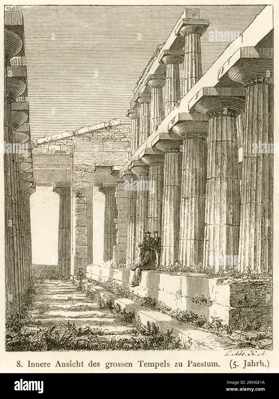 Europa, Italien, Paestum, Originaltext : Innere Ansicht des grossen Tempels zu Paestum , Illustration aus : " Kunsthistorische Bilderbogen ", Erste Hälfte, Bogen 1-120, Verlag E. A. Seemann, Lipsia, 1878 . / Europa, Paestum, testo originale : Innere Ansicht des grossen Tempels zu Paestum ( il grande tempio di Paestum all'interno ) , illustrazione da : Kunsthistorische Bilderbogen ( Galleria d'immagini di storia dell'arte ), prima parte, edito da E. A. Seemann, Lipsia, 1878 . Foto Stock