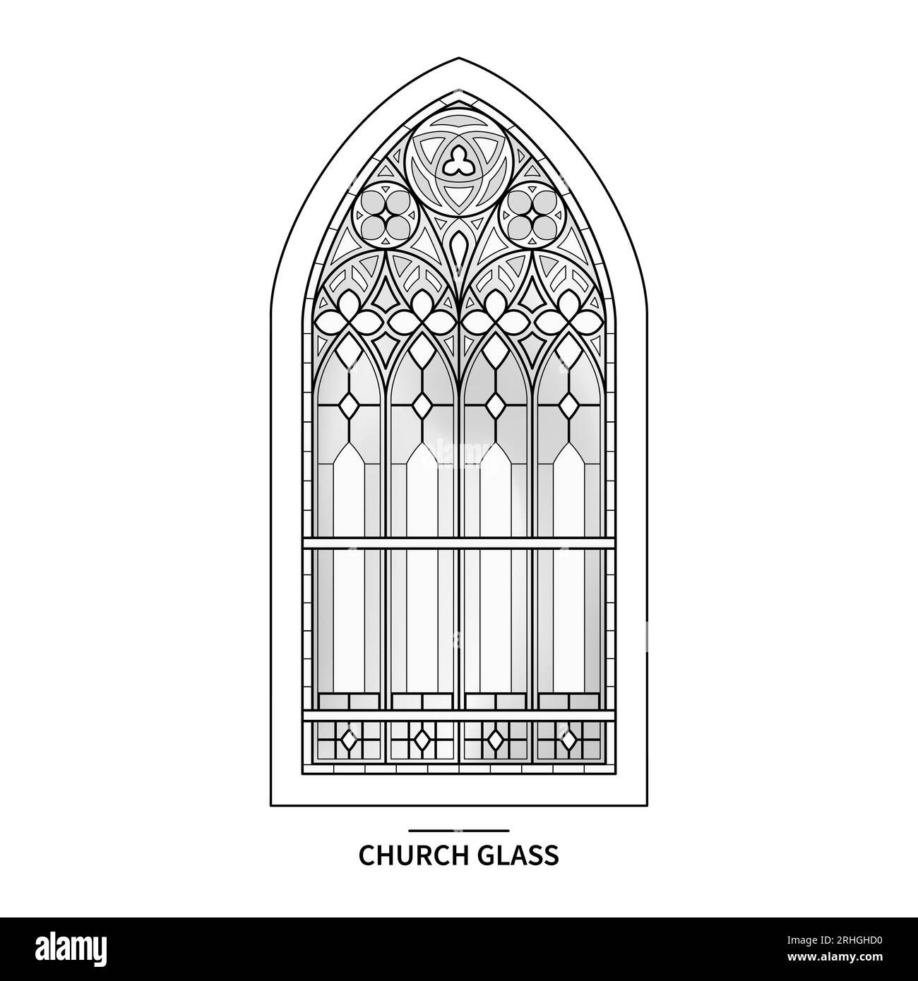 Una finestra con chiesa in vetro colorato. Illustrazione Vettoriale