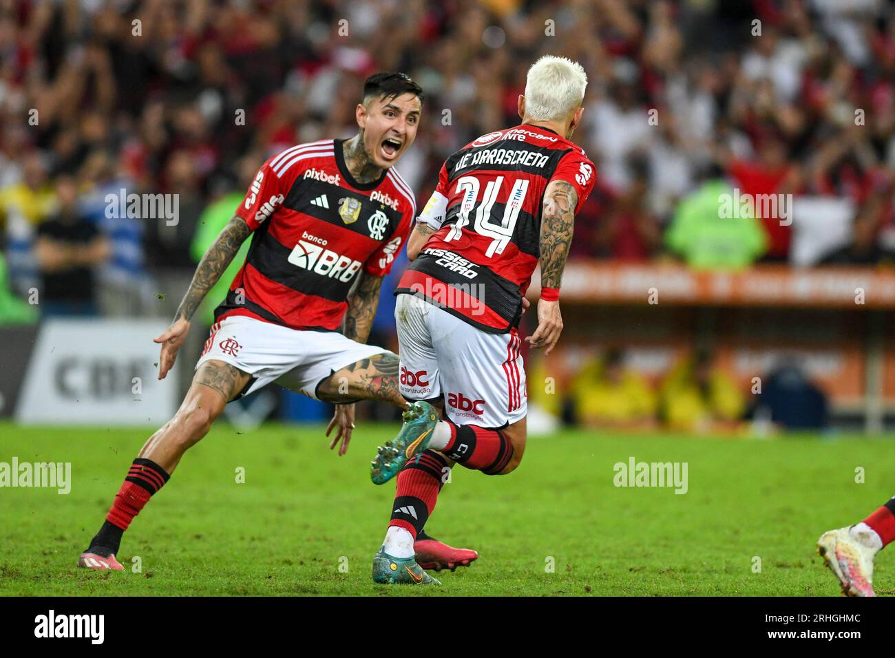 Rio, Brasile - 16 agosto 2023, Erick Pulgar giocatore in partita tra Flamengo e Gremio per semifinale Coppa del Brasile allo Stadio Maracana Foto Stock