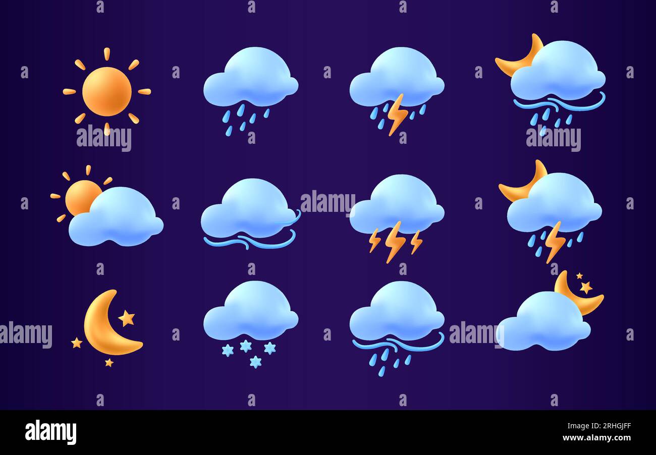 icona cloud previsioni meteo 3d per la progettazione web di app. Set di illustrazioni vettoriali meteorologiche Illustrazione Vettoriale