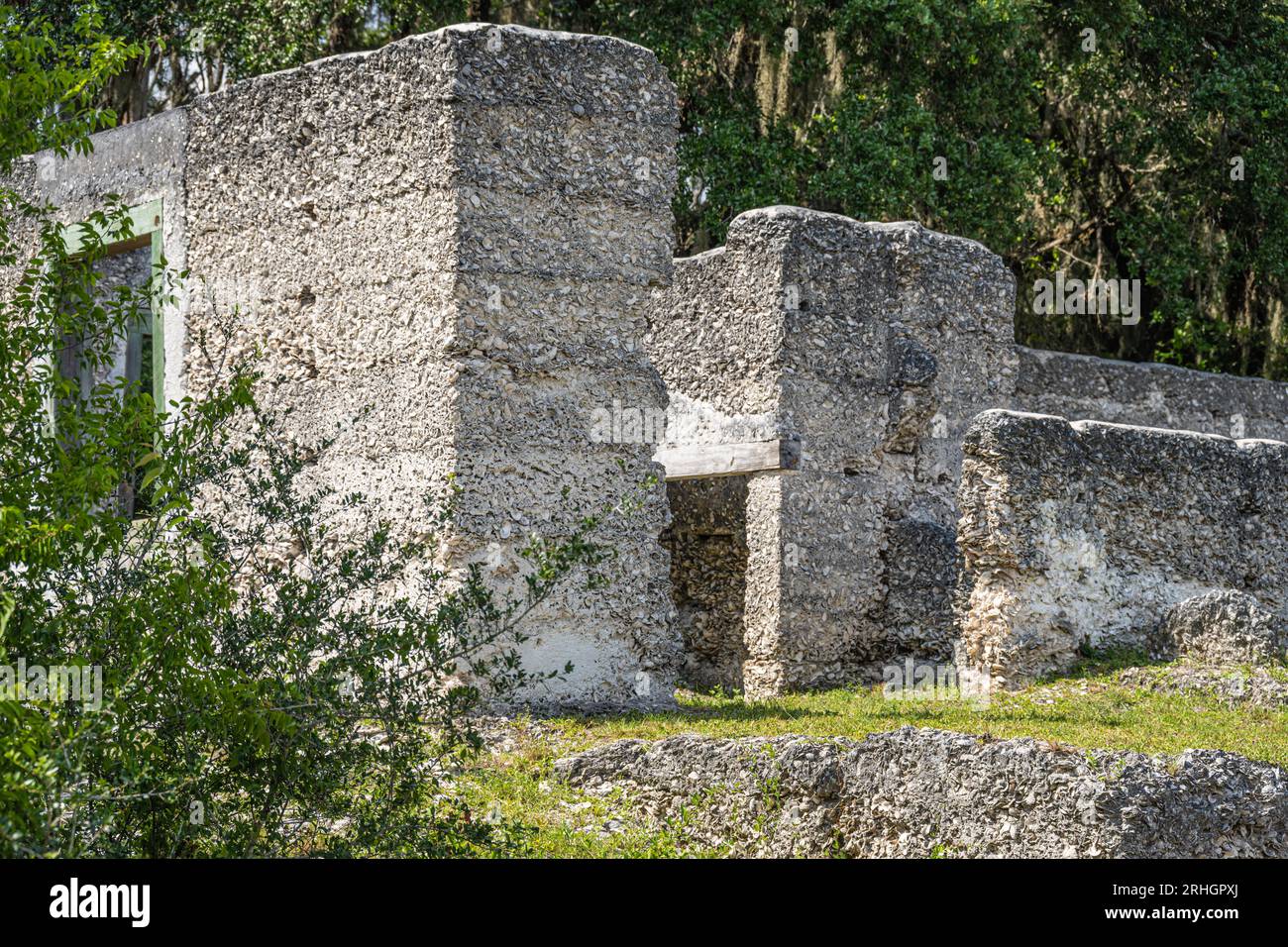 Le rovine di una casa incompiuta costruita nel 1854/5 da Charles Thomson a Fort George Island vicino alla Kingsley Plantation a Jacksonville, Florida. Foto Stock