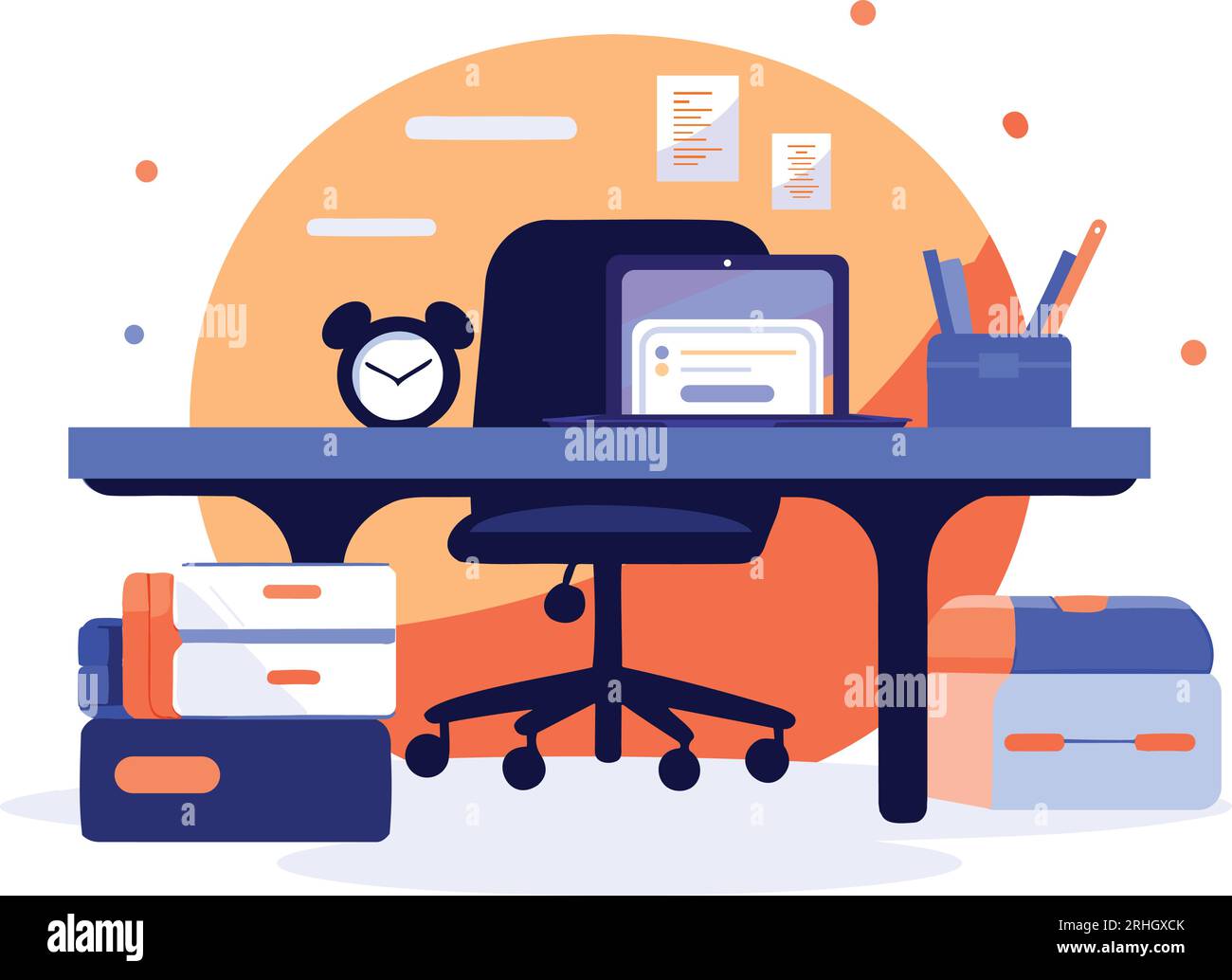 La scrivania disegnata a mano in ufficio è organizzata in ordine piatto e isolata sullo sfondo Illustrazione Vettoriale La scrivania disegnata a mano in ufficio è organizzata in ordine piatto e isolata sullo sfondo Illustrazione Vettoriale