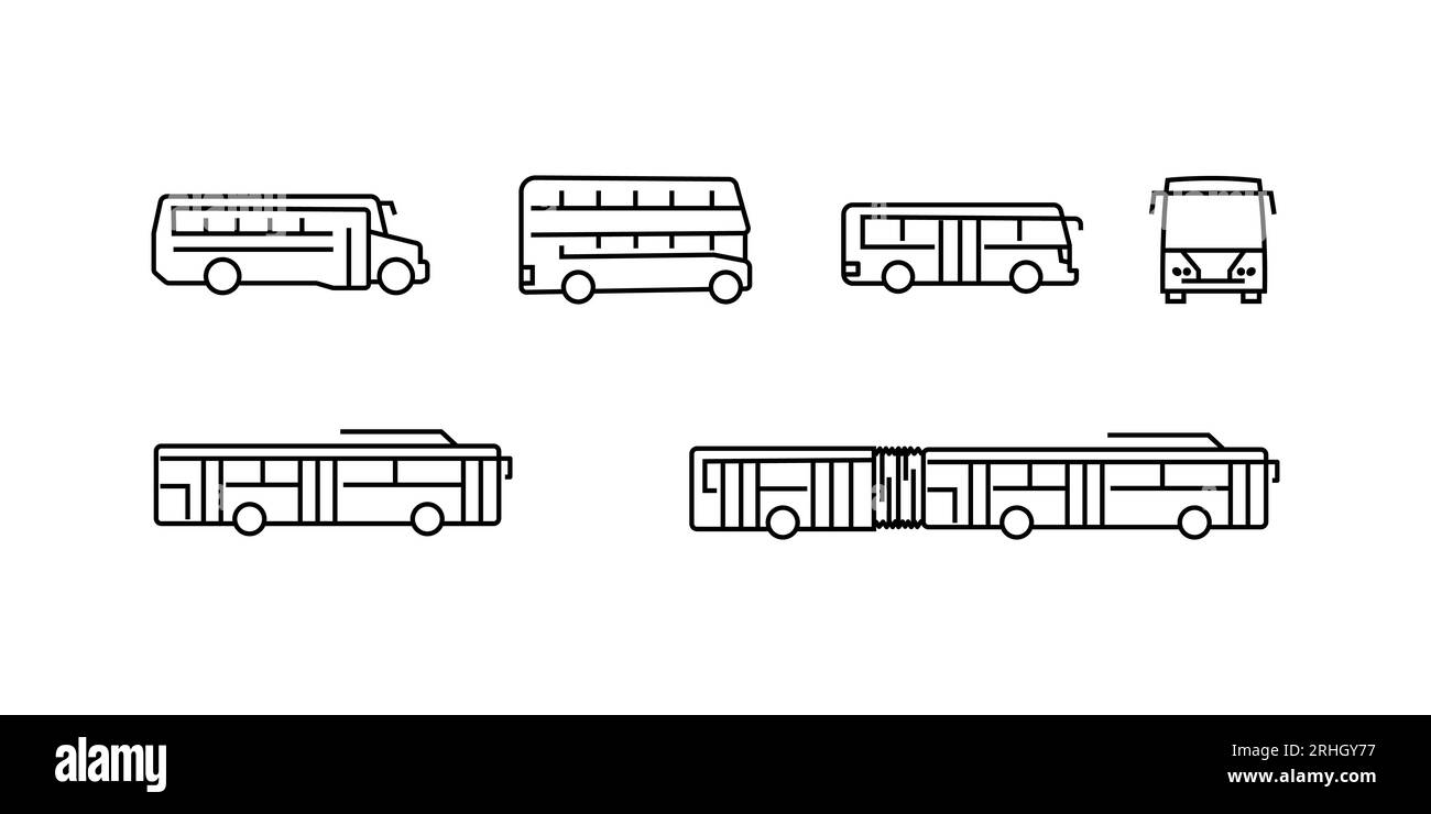 Set di icone sottili per i trasporti pubblici. Pixel Perfect. Tratto modificabile. Illustrazione Vettoriale