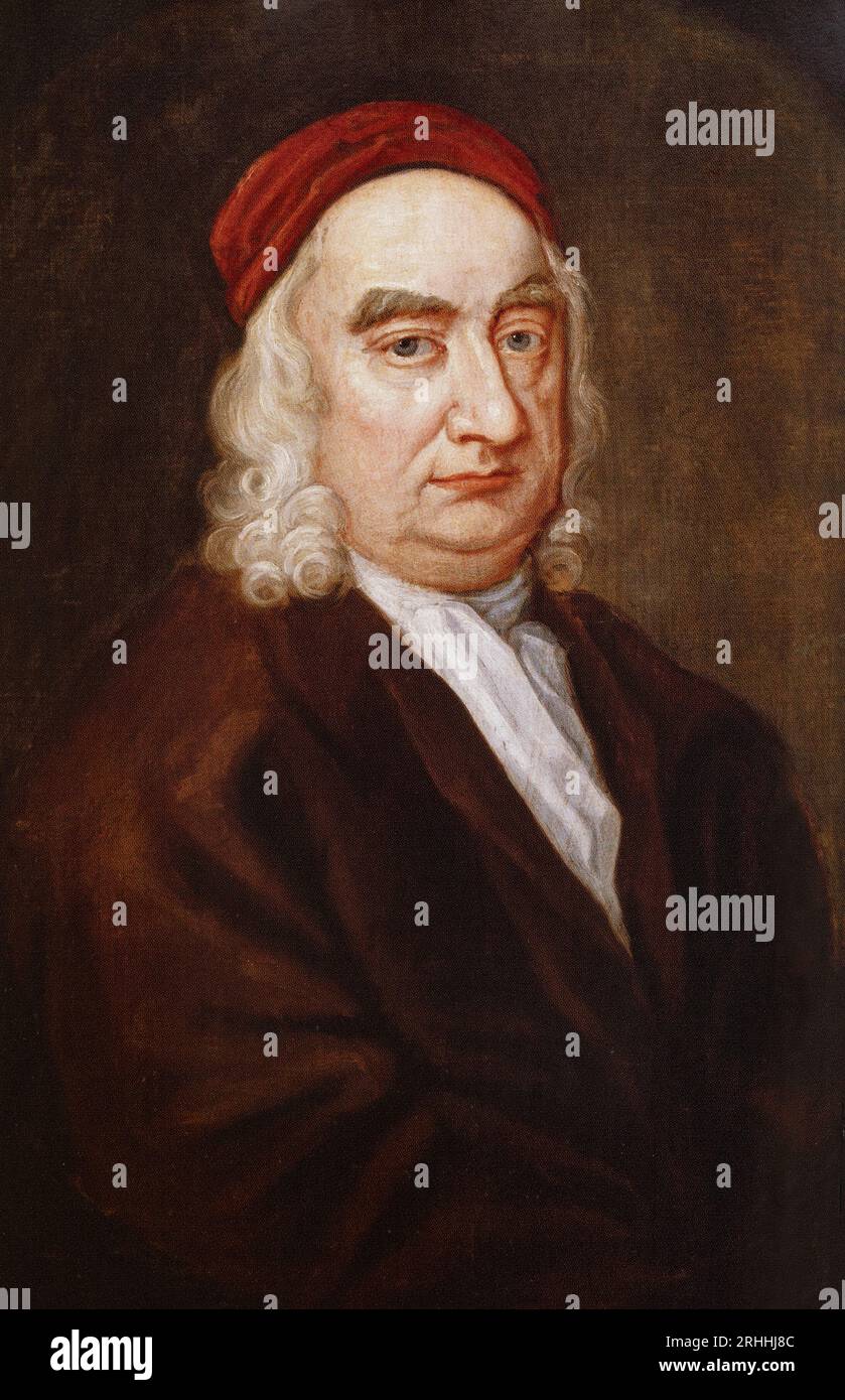 Un ritratto del XVIII secolo di Jonathan Swift (1667-1745), un satirico anglo-irlandese, autore, saggista, pamphleteer politico (prima per i Whigs, poi per i Tories), poeta e chierico anglicano che divenne decano della Cattedrale di San Patrizio a Dublino. È ricordato per opere come A tale of a Tub (1704), An argument against abolishing Christianity (1712), Gulliver's Travels (1726) e A Modest Proposal (1729). È considerato dalla Encyclopædia Britannica come il principale satirico in prosa in lingua inglese. Foto Stock