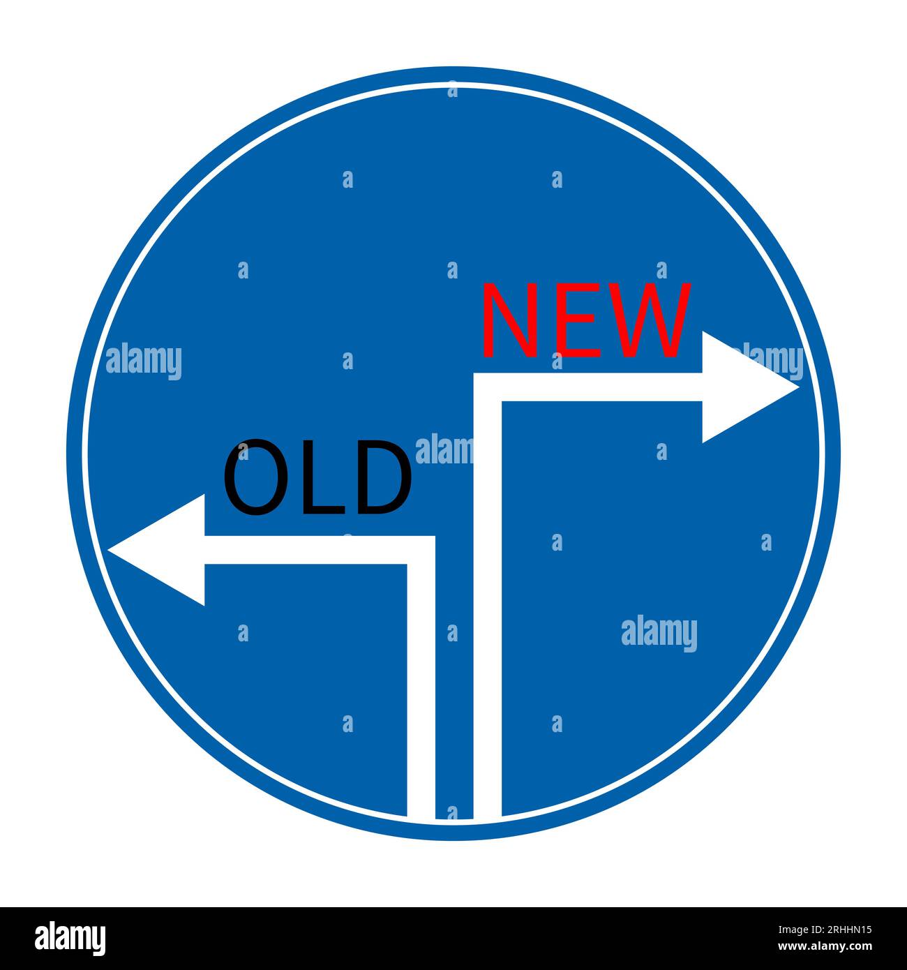 Vecchia via vs nuova via segnalata dalle frecce. Illustrazione vettoriale isolata su sfondo bianco Illustrazione Vettoriale