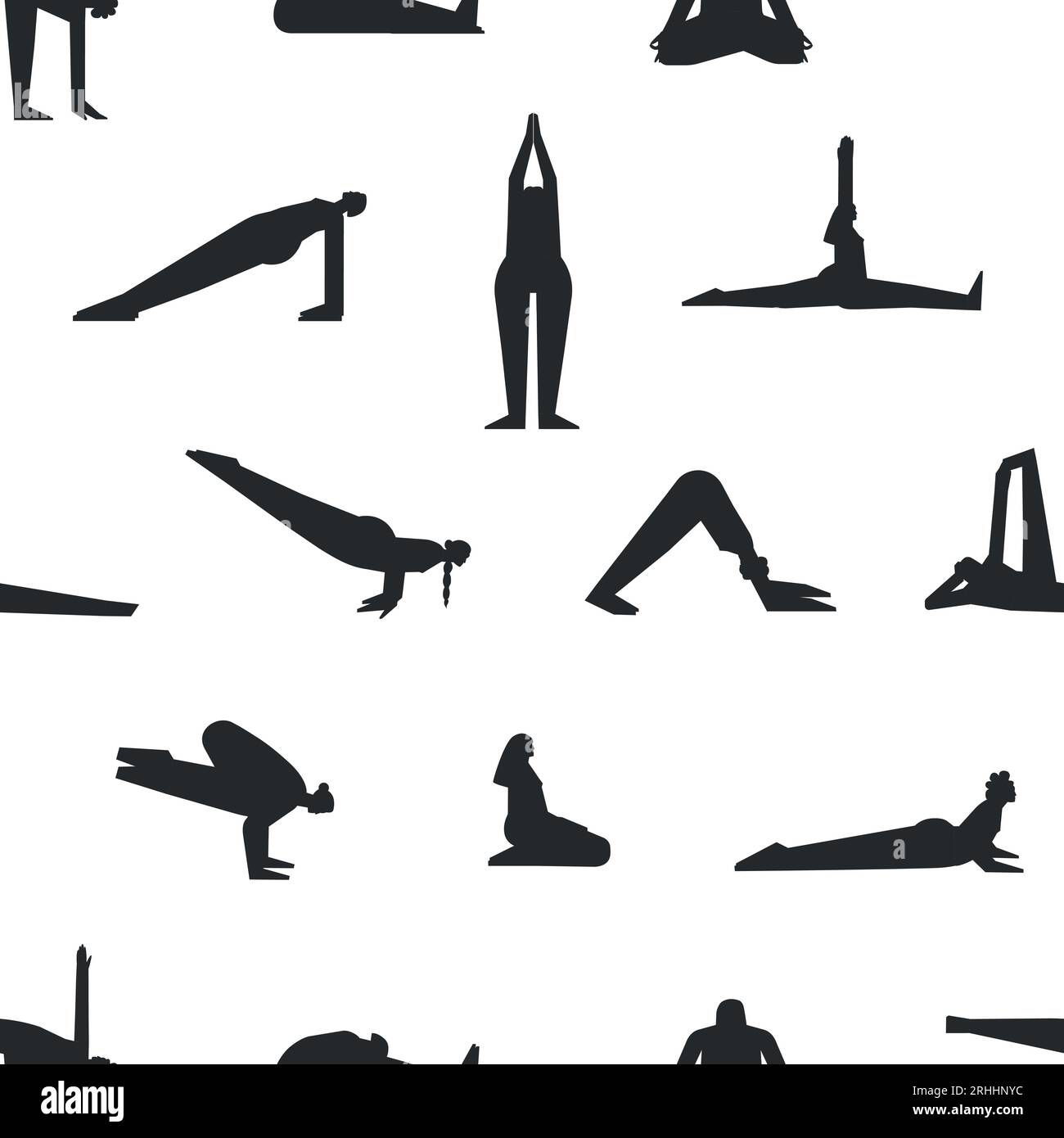 Pattern vettoriale senza cuciture con pose fitness. Collezione piatta isolata con donne iispaniche, afroamericane ed europee che fanno esercizi di yoga come AS Illustrazione Vettoriale