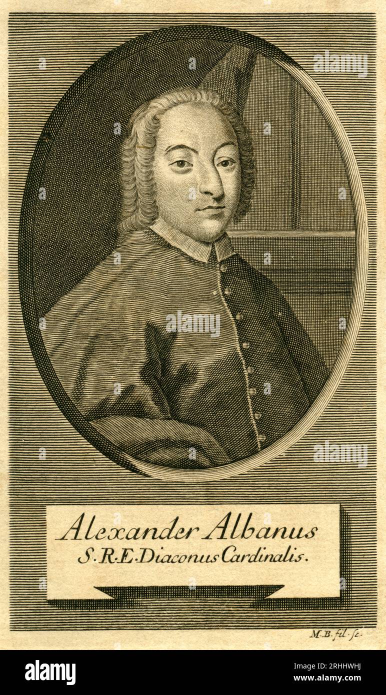 Europa, Italien, Rom, Kardinal Alessandro Albani ( Alexander Albanus ) , Kupferstich um 1750 ? / Europa, Italien, Roma, Cardinale Alessandro Albani ( Alessandro Albanus ), incisione su copperplate, intorno al 1750 . Foto Stock