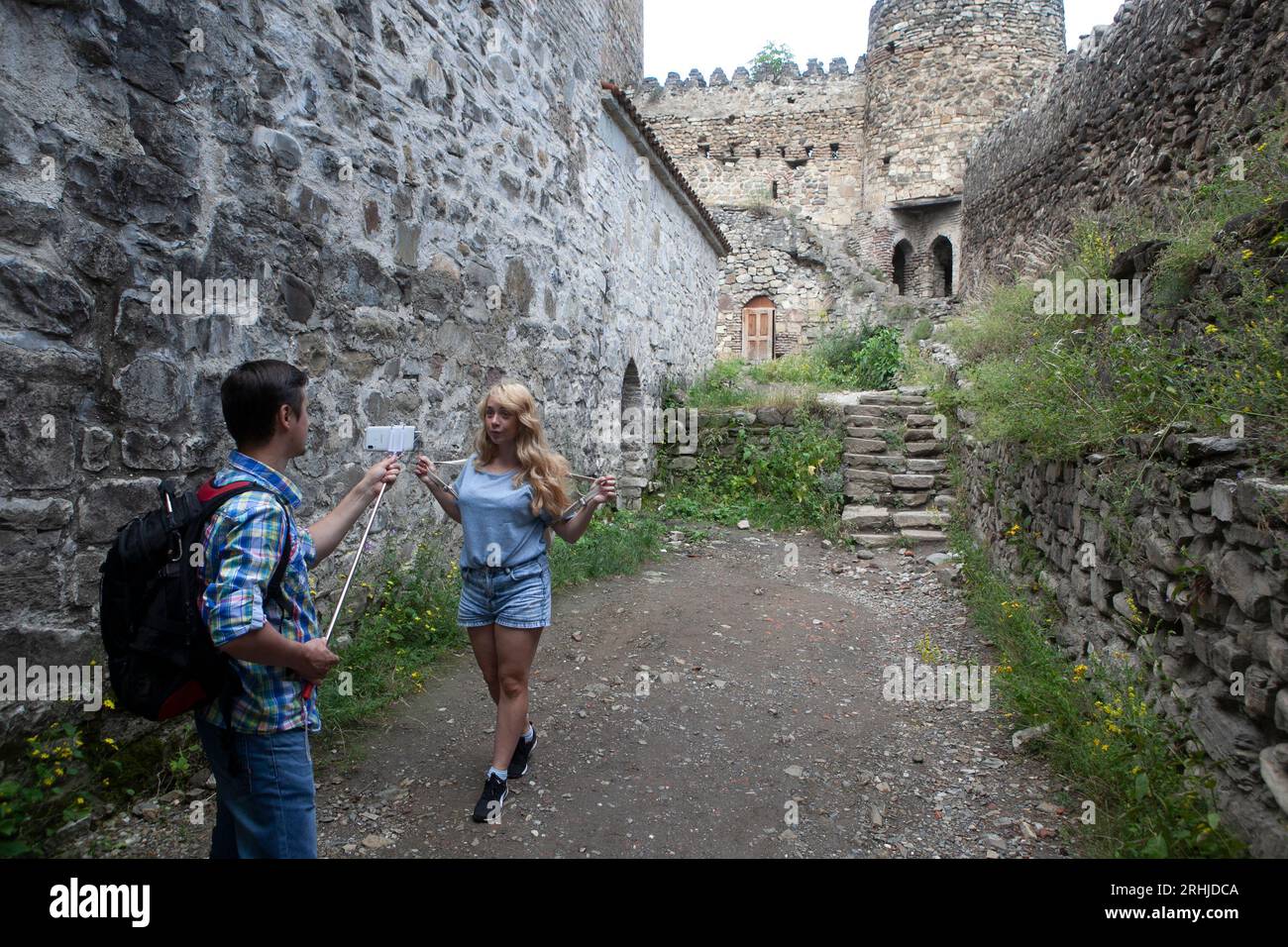 Turisti russi a Pasanauri, Georgia. Foto Stock