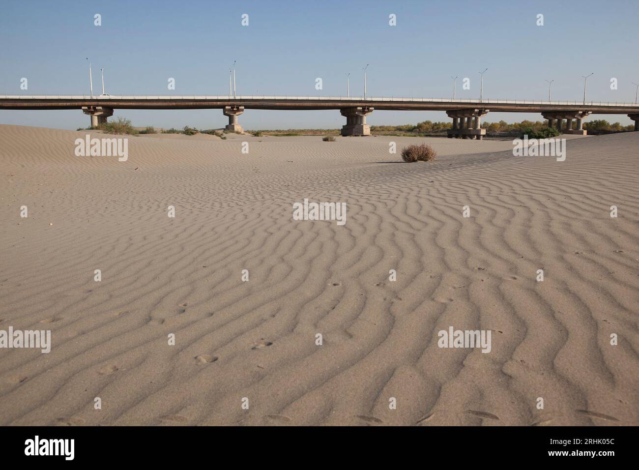 Il fiume Amu-Darya nel Nukus è in gran parte scomparso a causa dell'irrigazione a monte. Uzbekistan. Foto Stock