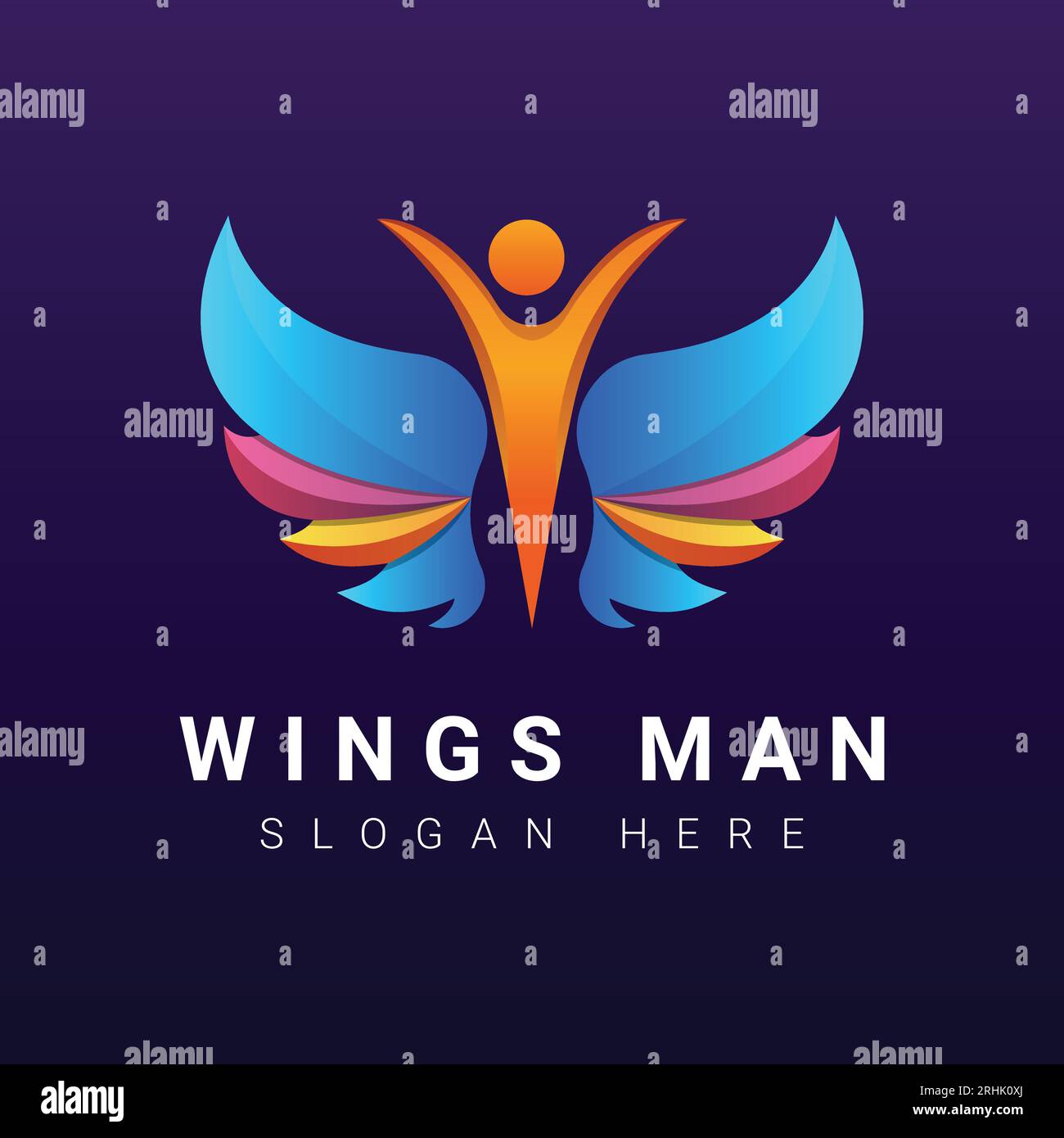 Design con logo Wings Man logotipo Flying Man Angel Illustrazione Vettoriale