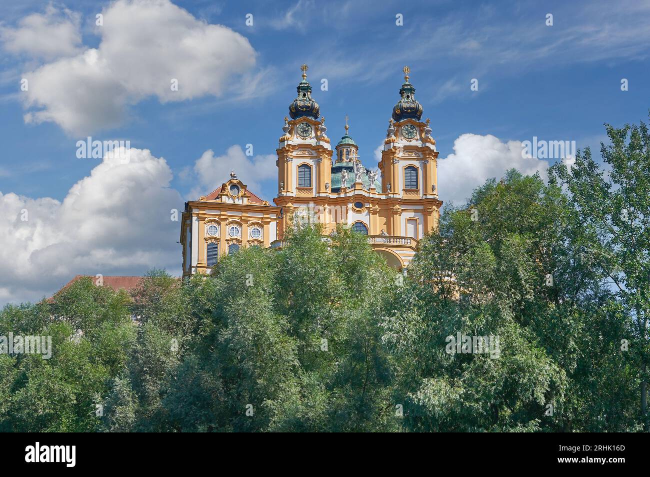 Il famoso monastero di Melk sul Danubio, la valle di Wachau, la bassa Austria Foto Stock