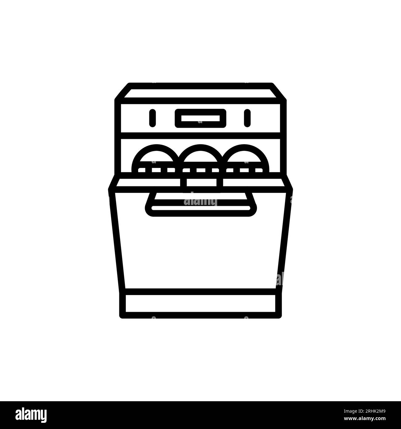 Icona linea nera lavastoviglie. Dispositivo da cucina. Elettrodomestico. Delinea pittogramma per pagina Web, app mobile, promo Illustrazione Vettoriale