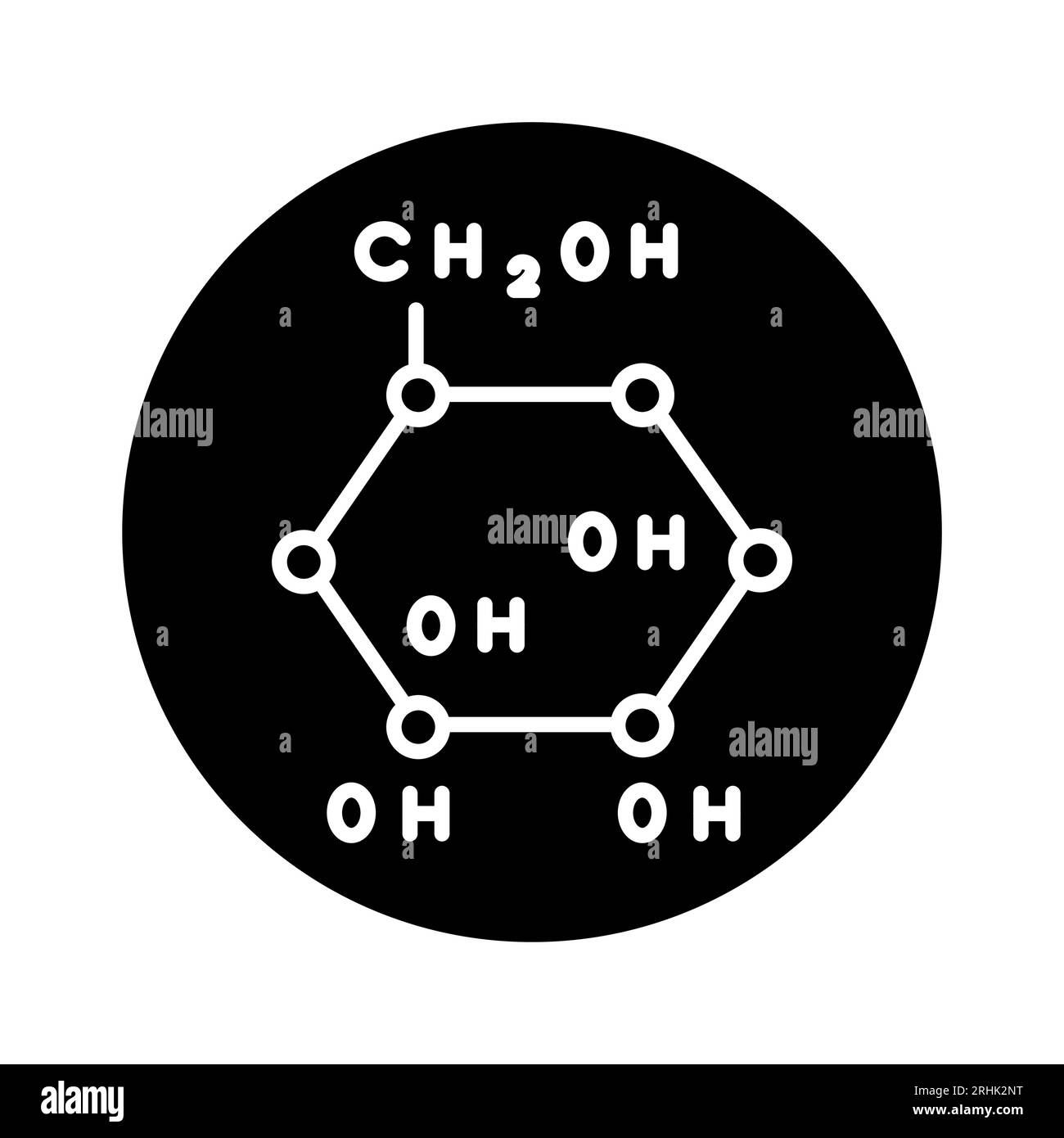 Icona della linea di colore della formula del glucosio. Elemento vettoriale isolato. Pittogramma a contorno per pagina web, app mobile, promo Illustrazione Vettoriale