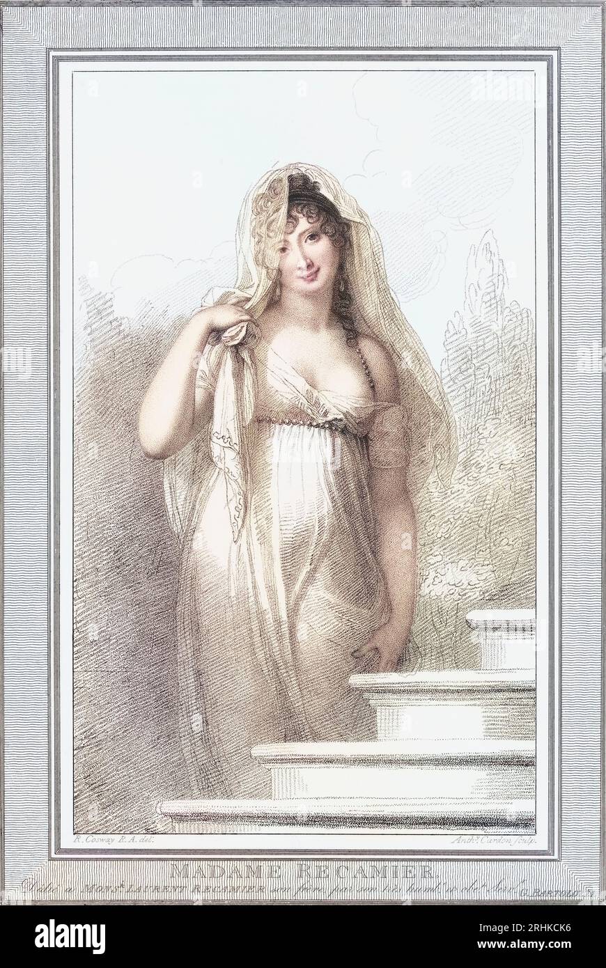 Madame Recamier. Nome completo, Jeanne Francais Julie Adélaide Récamier. 1777 - 1849. Socialite francese. Dopo un lavoro di Antoine Cardon dal disegno Richard Cosway. Foto Stock