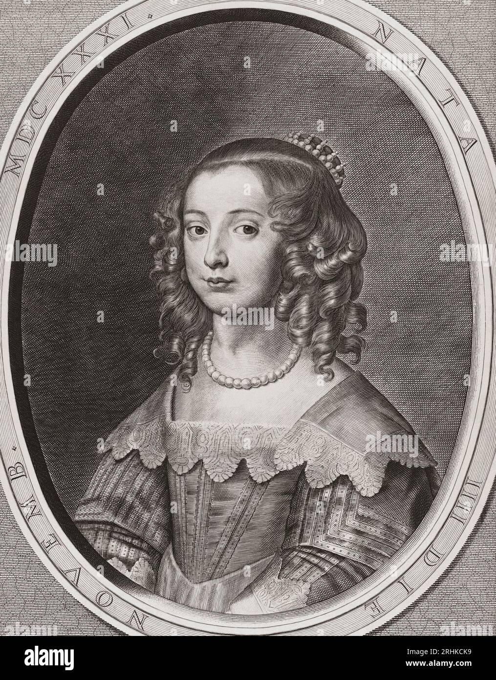 Maria Henrietta Stuart, 1631 - 1660. Figlia di Carlo i d'Inghilterra e di Enrichetta Maria di Francia. Madre di re Guglielmo III Dopo l'incisione di Crispijn van den Queborn dal ritratto di Anthony van Dyck. Foto Stock