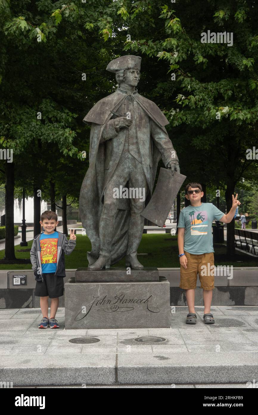 Statua di John Hancock a Hancock Adams Common a Quincy, Massachusetts Foto Stock