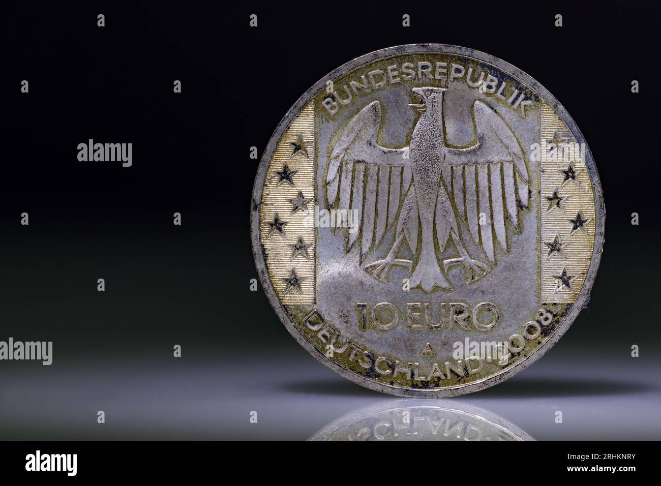 moneta d'argento da 10 euro sporca con l'aquila federale tedesca Foto Stock