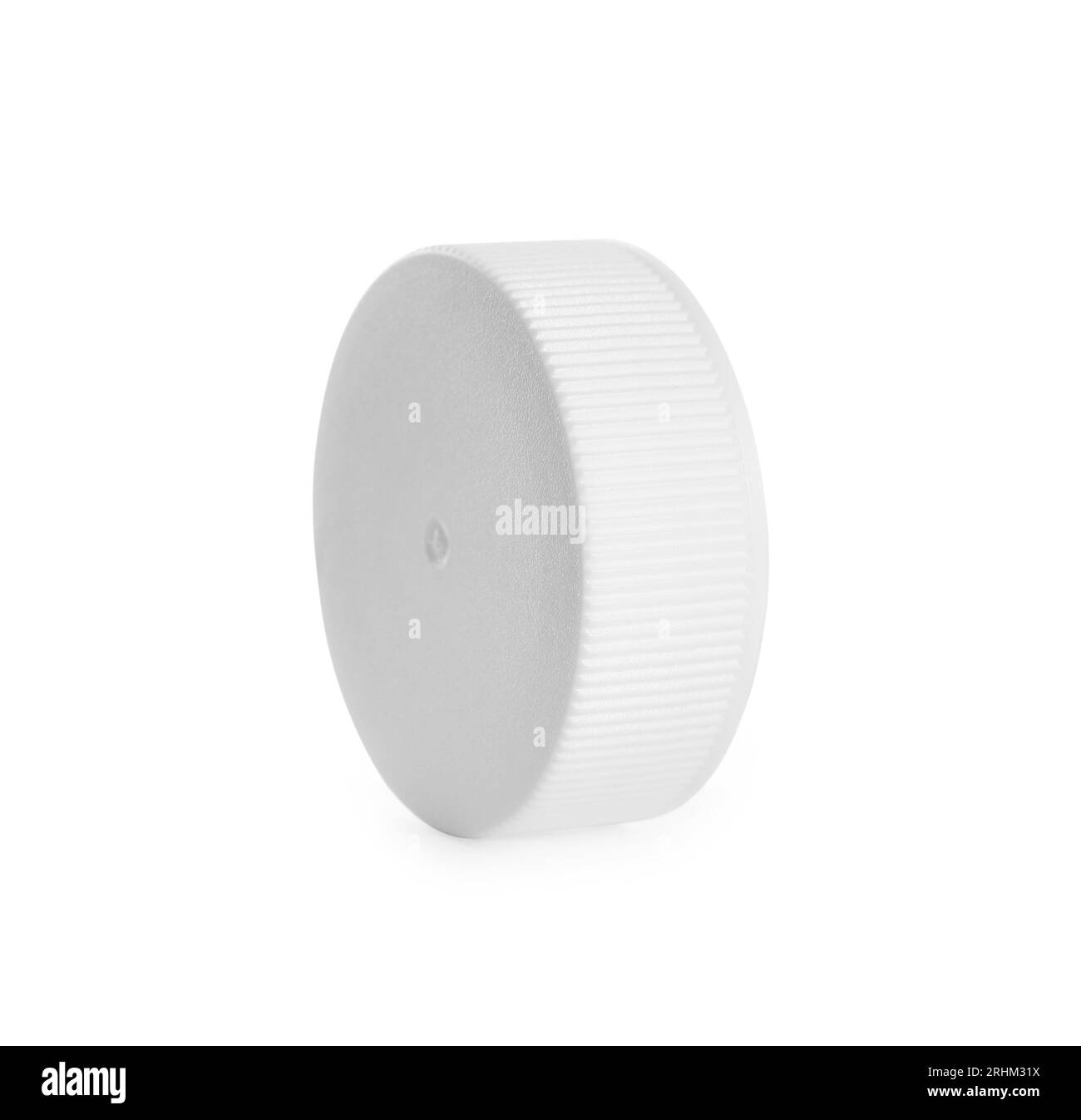 Un tappo per flacone in plastica isolato su bianco Foto Stock