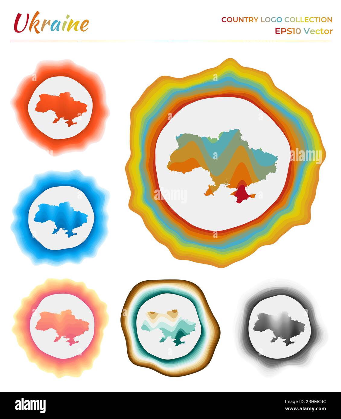 Collezione di logo Ucraina. Distintivo colorato del paese. Strati intorno alla forma del confine con l'Ucraina. Illustrazione vettoriale. Illustrazione Vettoriale