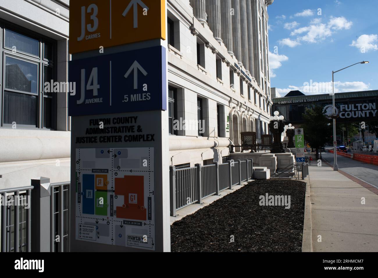 Atlanta, Georgia. 17 agosto 2023. Tribunale della contea di Fulton. L'ex presidente Donald Trump è stato incriminato da un Grand jury. Solo per uso editoriale. Foto Stock