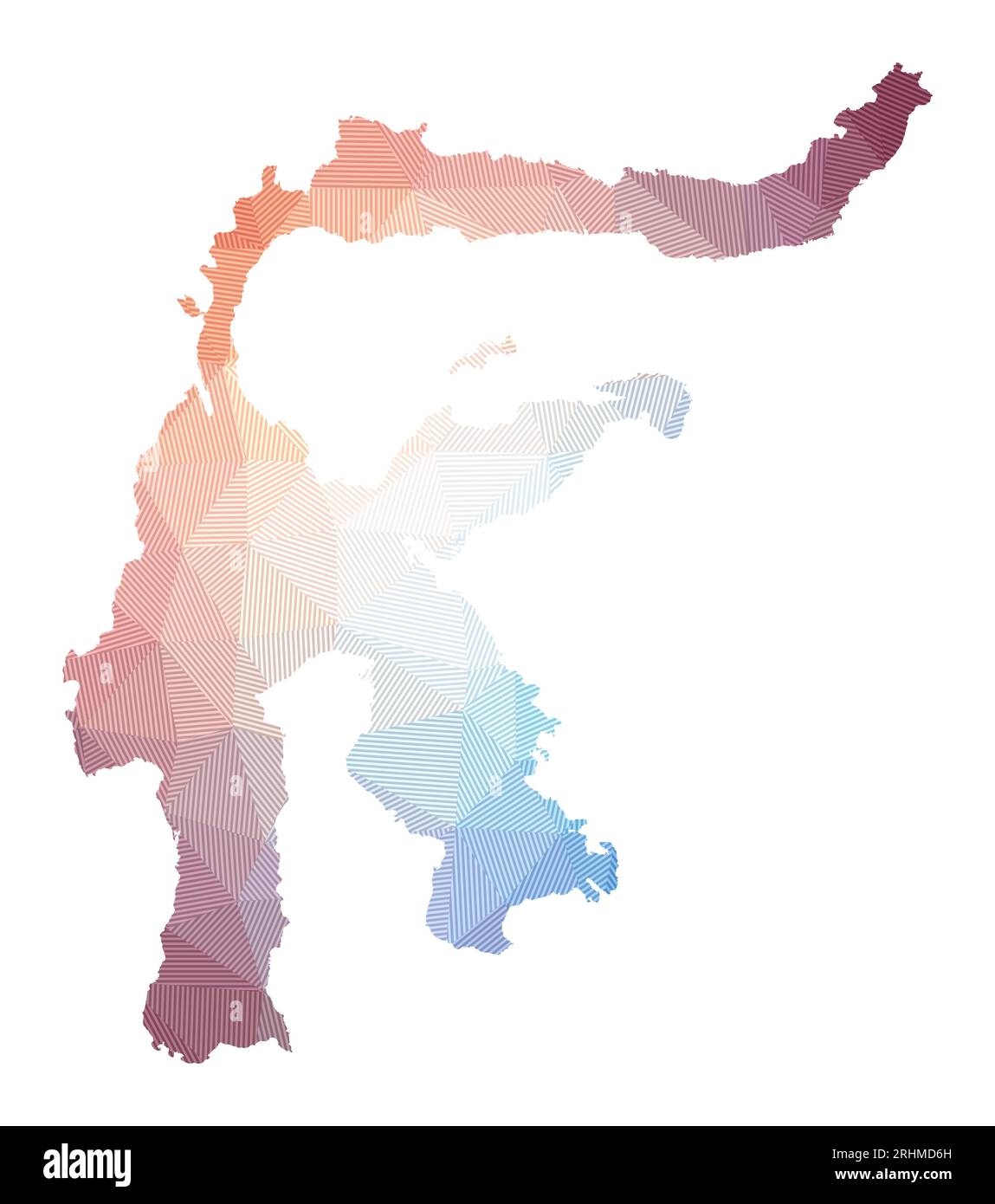 Mappa di Sulawesi. Bassa illustrazione poliedrica dell'isola. Design geometrico con strisce. Tecnologia, Internet, concetto di rete. Illustrazione vettoriale. Illustrazione Vettoriale