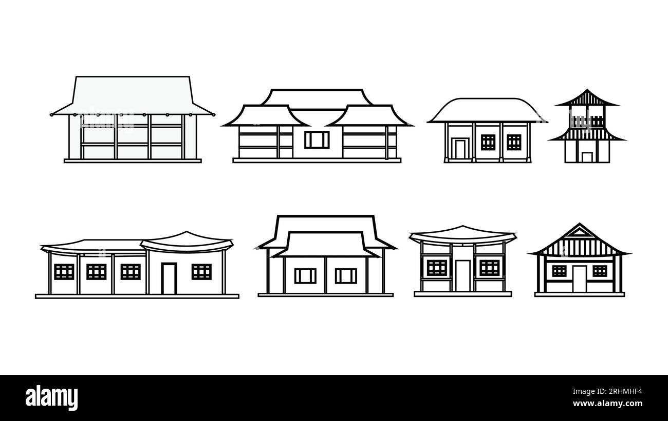 Edificio coreano in bianco e nero Illustrazione Vettoriale