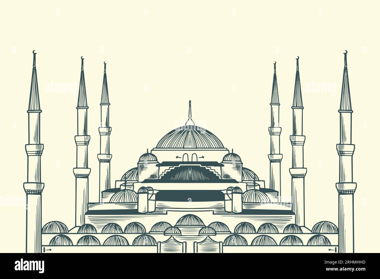 Disegno a mano dell'edificio islamico del sultano Ahmed, la moschea blu. Illustrazione Vettoriale