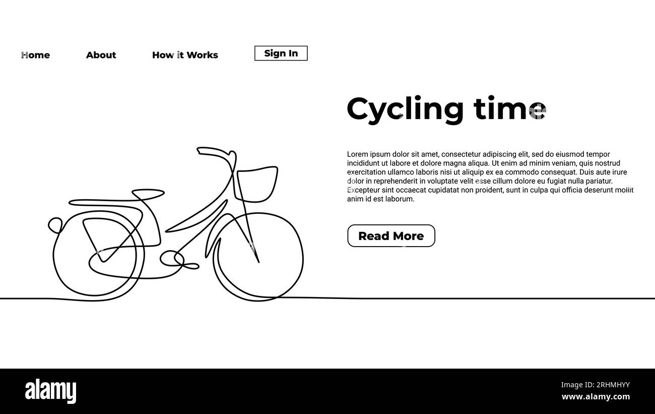 Fai un giro in bicicletta con un disegno a una linea di bicicletta. Tempo di ciclismo design minimalista della landing page disegnato a mano. Illustrazione vettoriale un ciclo durante il tempo libero e l'hobby Illustrazione Vettoriale
