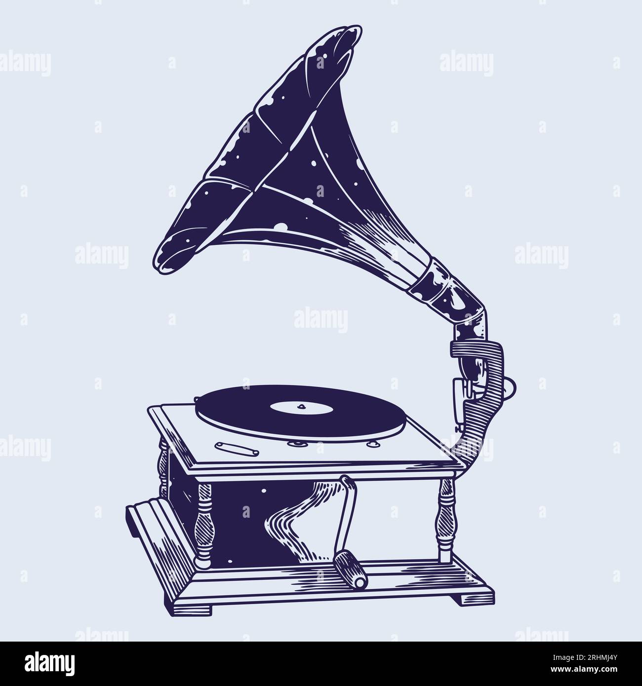 Gramophone retrò - lettore di musica vintage in bronzo - disegno a mano schizzo Illustrazione Vettoriale