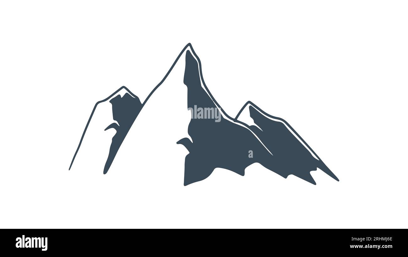 Silhouette dell'icona del picco della montagna. Logo Vector of Simple vintage design. Illustrazione Vettoriale