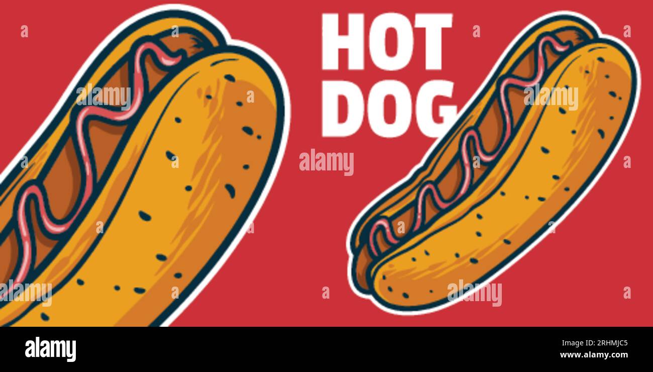 Hot Dog - illustrazione vettoriale, colori colorati, semplice scarabocchio disegnato a mano Illustrazione Vettoriale