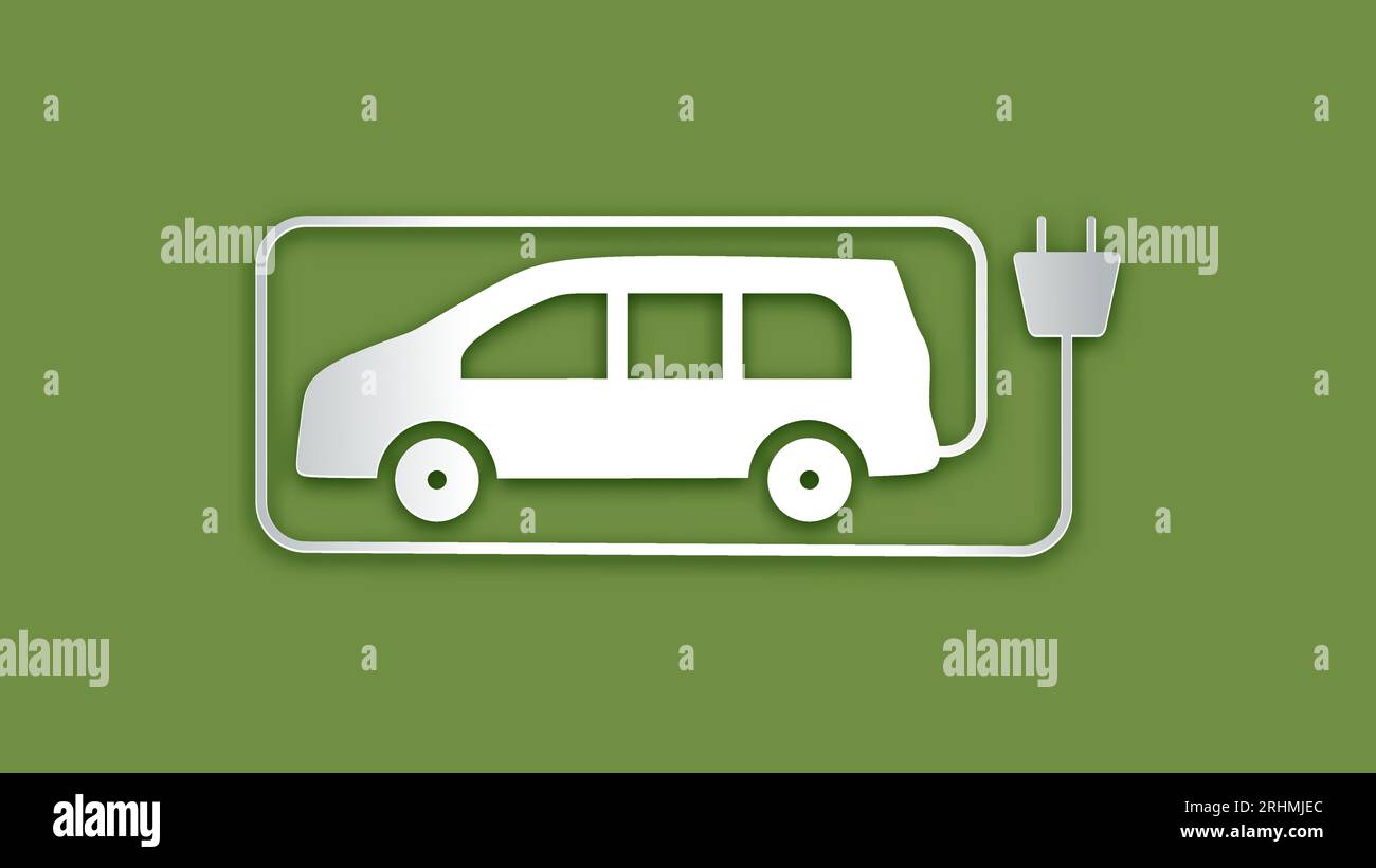 Carta vettoriale ECO per auto. Veicolo con batteria di collegamento elettrica. Arte e artigianato tecnologia design origami moderno. Informazioni sullo sfondo per il messaggio di saluto Illustrazione Vettoriale