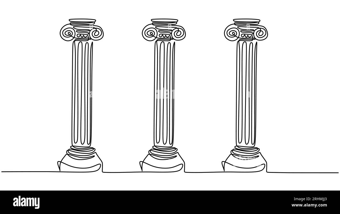 Colonne greche un disegno a linea continua. Architettura di un edificio antico. Illustrazione Vettoriale