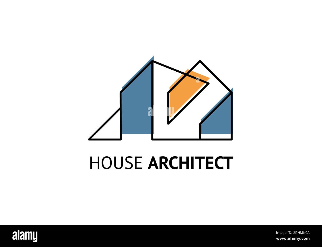 Modello di design del logo dell'architettura, marchio dell'azienda di costruzioni Vector House of Architect, linea minimalista moderna con colori blu e giallo. Illustrazione Vettoriale