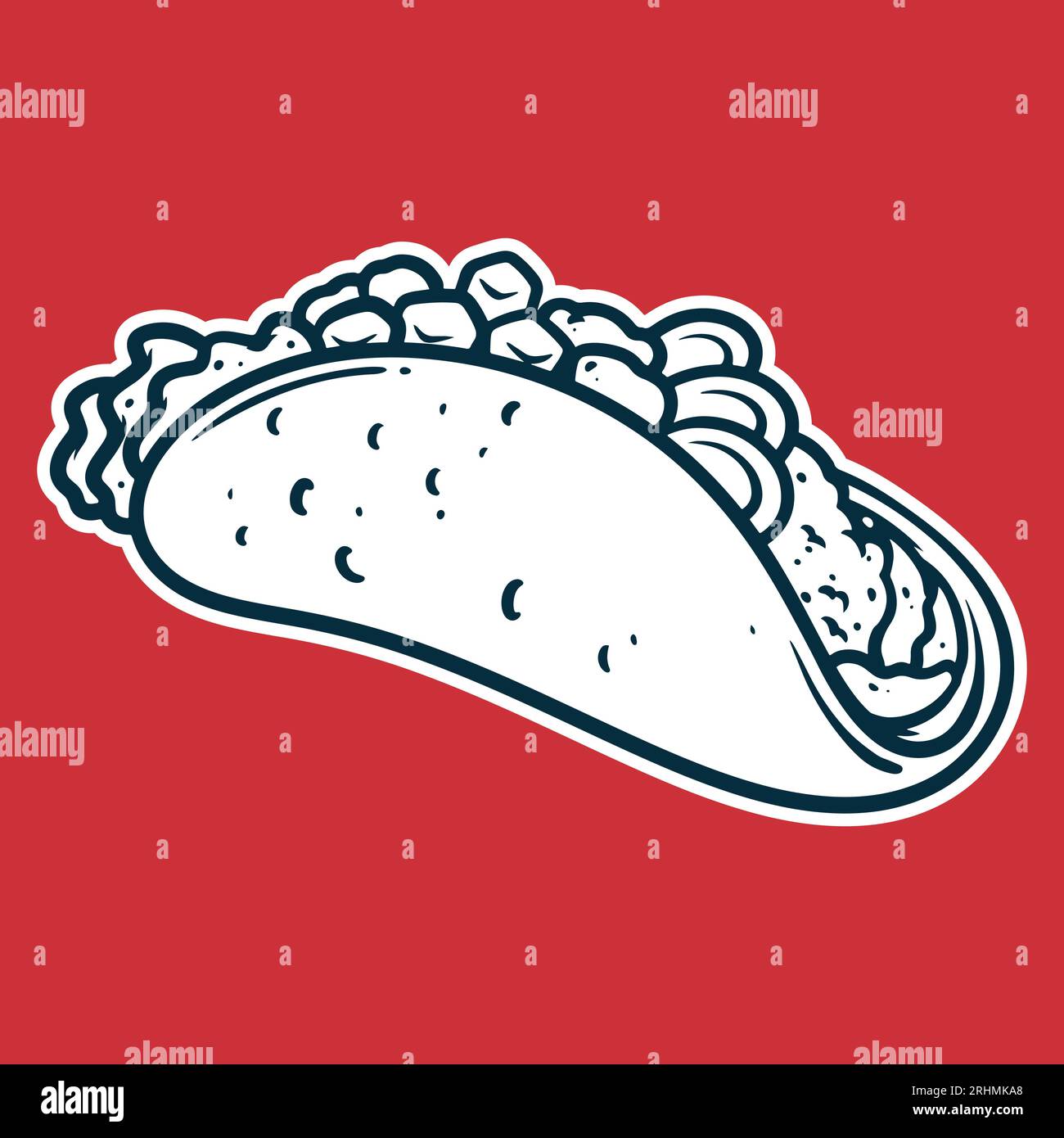 Taco - illustrazione vettoriale di disegno, colori in bianco e nero, semplice scarabocchio disegnato a mano Illustrazione Vettoriale