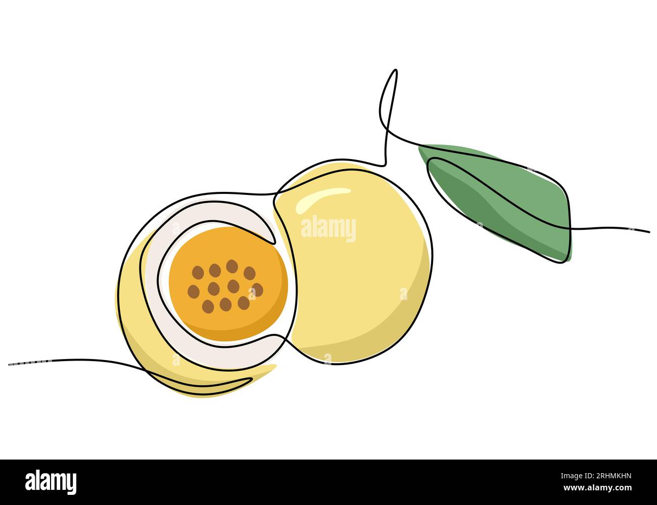 Passion Fruit disegno continuo a una linea, illustrazione vettoriale frutto. Illustrazione Vettoriale