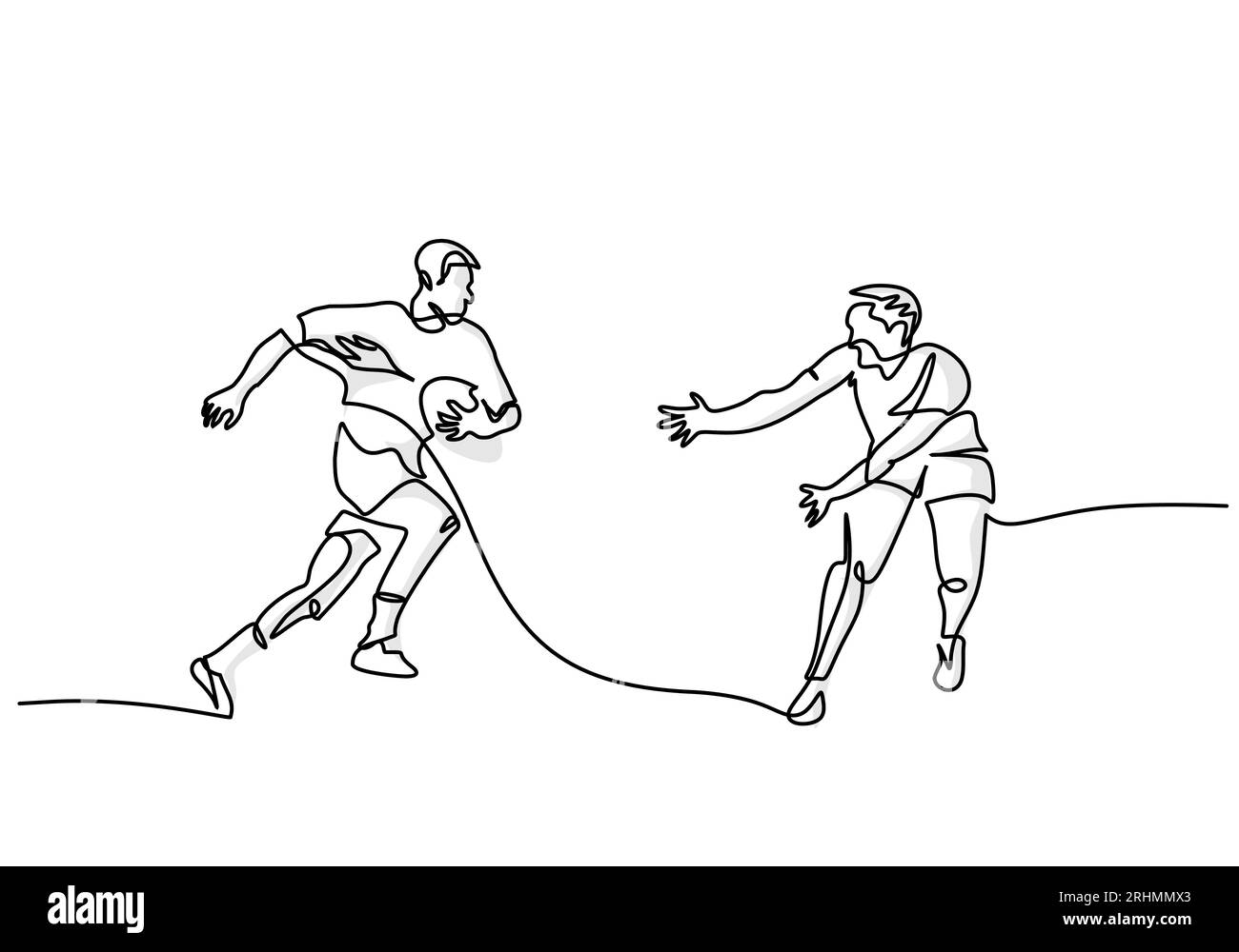Rugby Player Simple One Line Art, illustrazione sportiva della persona che gioca a Rugby Illustrazione Vettoriale