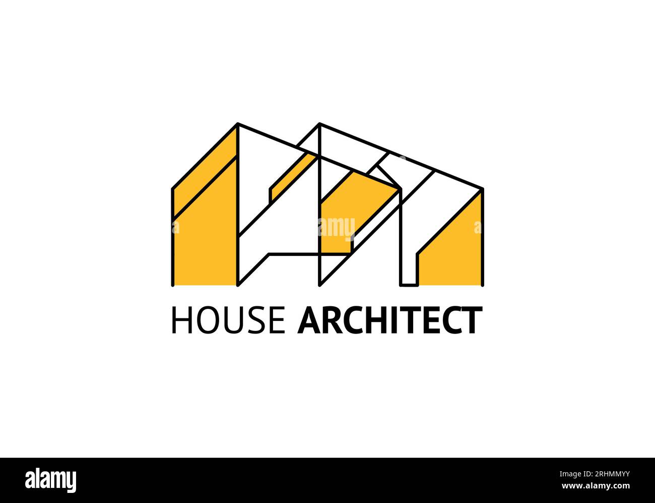 Modello con logo architettonico, icona immobiliare edificio moderno, linea dal design minimalista. Illustrazione vettoriale costruzione astratta di appartamenti. Illustrazione Vettoriale