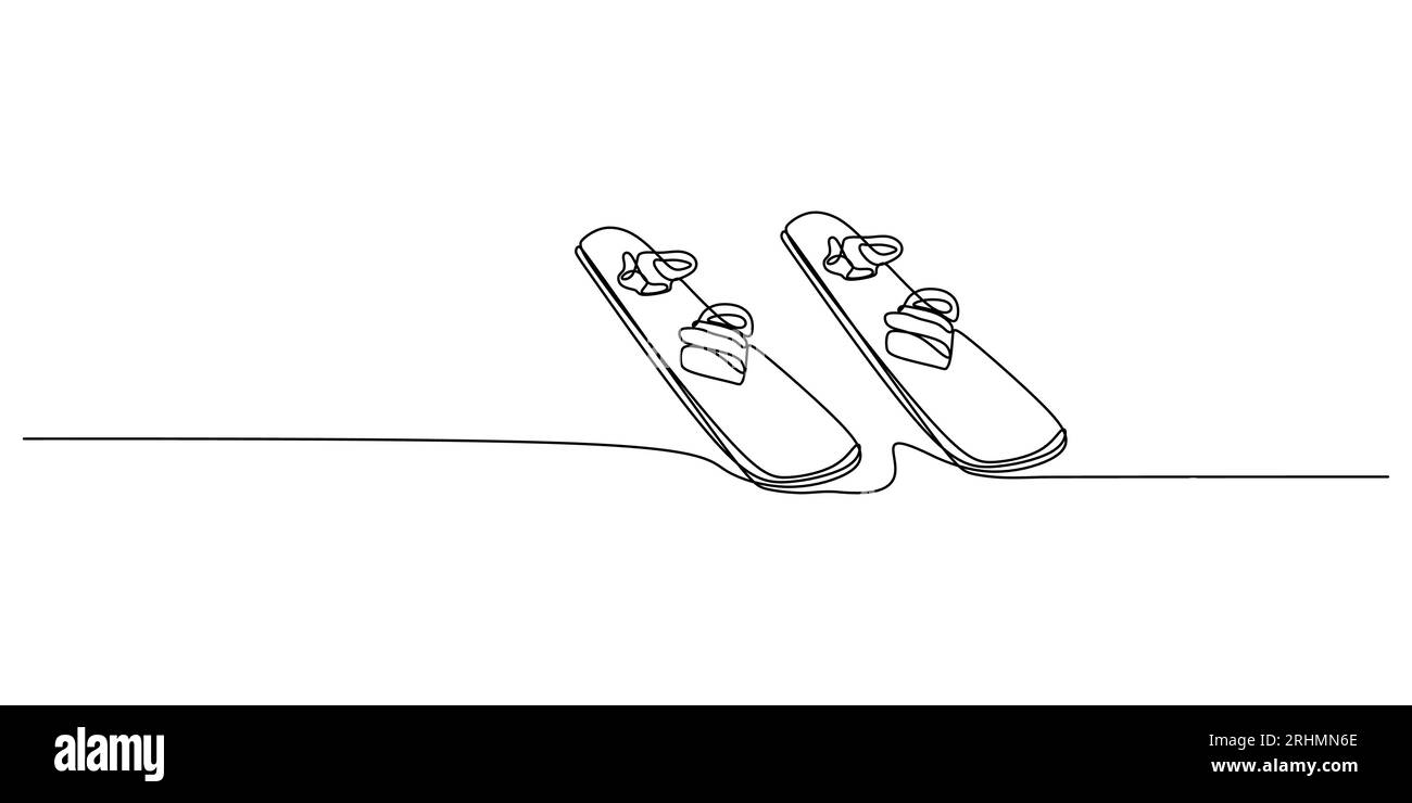 Singola linea continua di snowboard isolata su sfondo bianco. Illustrazione Vettoriale