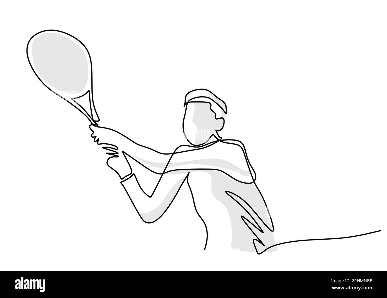 Tennis Player Simple One Line Art, illustrazione sportiva della persona che gioca a tennis Illustrazione Vettoriale