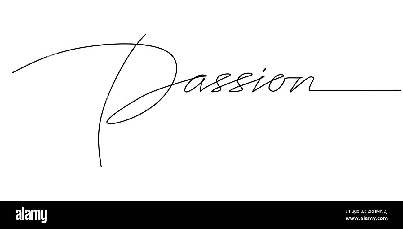 Un disegno a linee continuo tipografia line art of Passion Word Writing isolato su sfondo bianco. Illustrazione Vettoriale