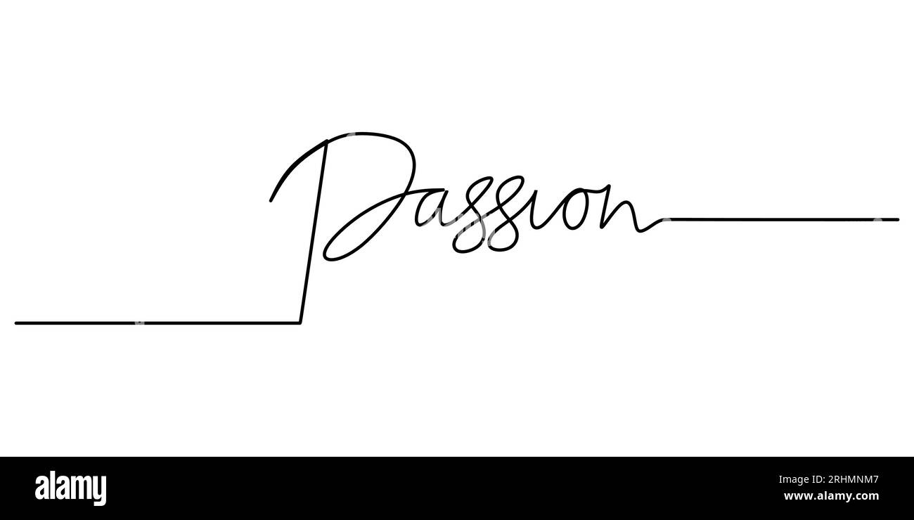 Un disegno a linee continuo tipografia line art of Passion Word Writing isolato su sfondo bianco. Illustrazione Vettoriale