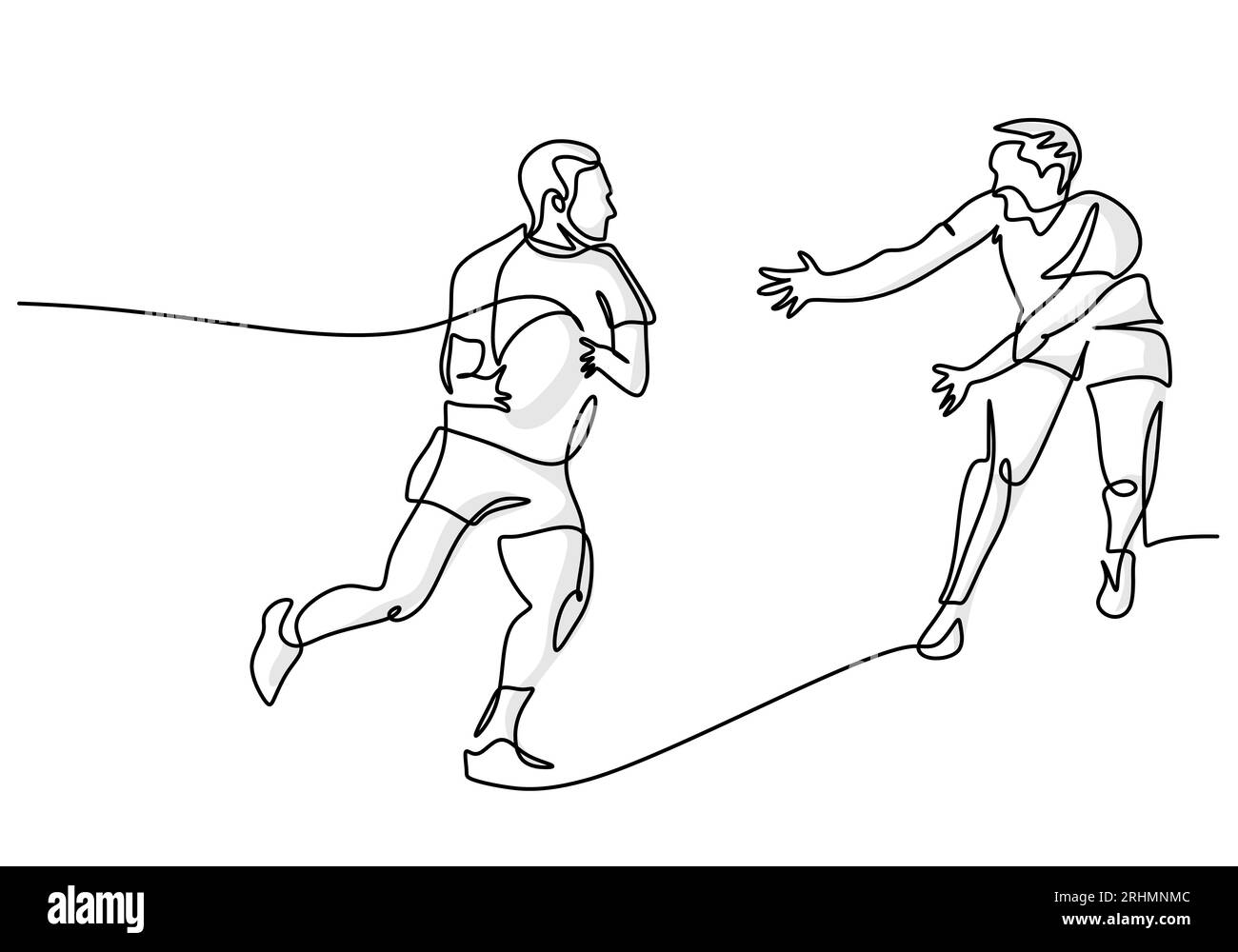 Rugby Player One Line Drawing, illustrazione sportiva della persona che gioca a Rugby Illustrazione Vettoriale