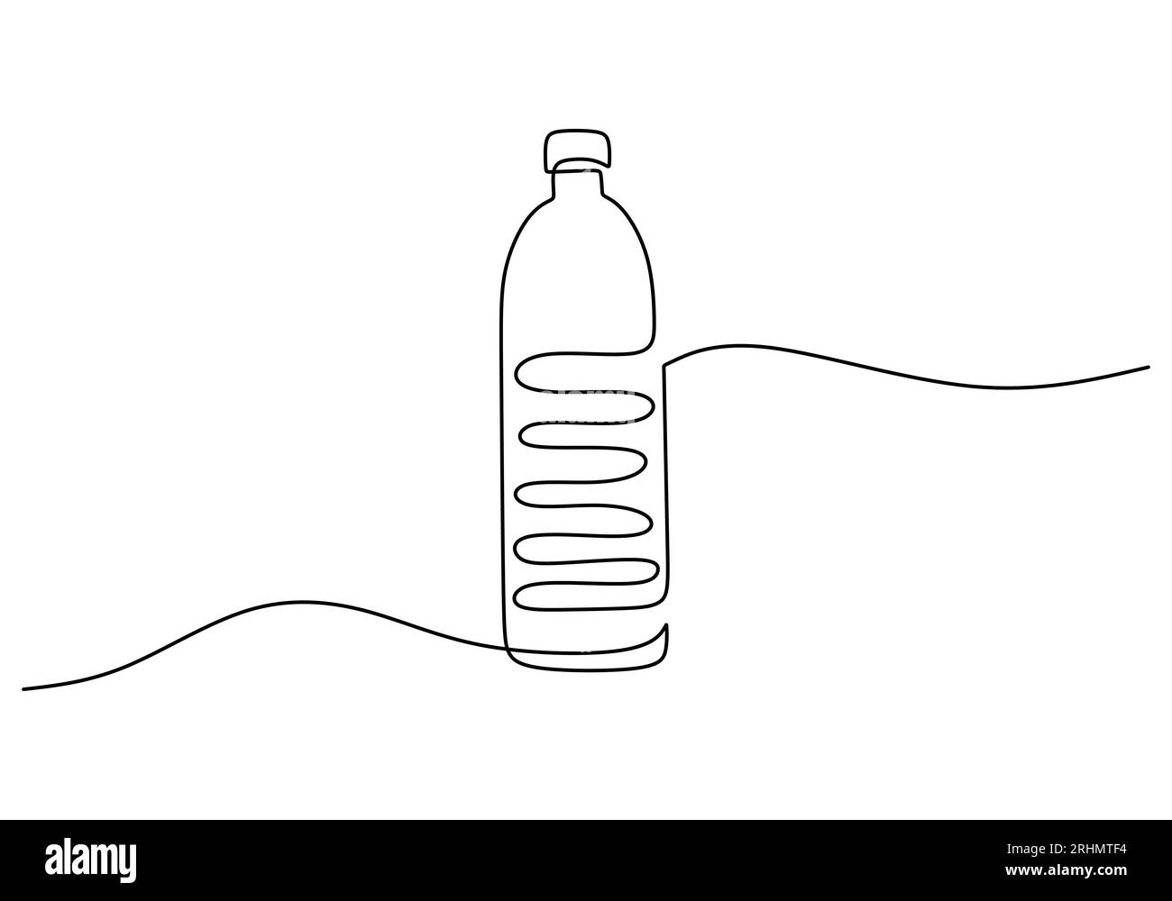 Una singola linea continua di acqua minerale isolata su fondo bianco. Illustrazione Vettoriale