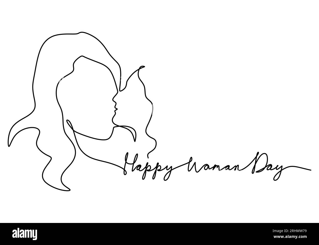Una singola linea continua di giorno felice con figlia madre bacio isolata su sfondo bianco. Illustrazione Vettoriale