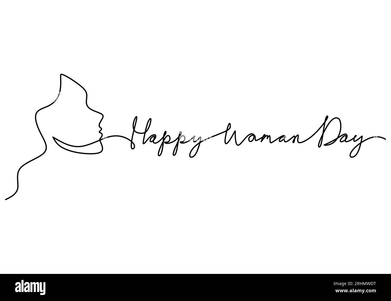 Una singola linea continua di giorno felice con la faccia della donna isolata su sfondo bianco. Illustrazione Vettoriale