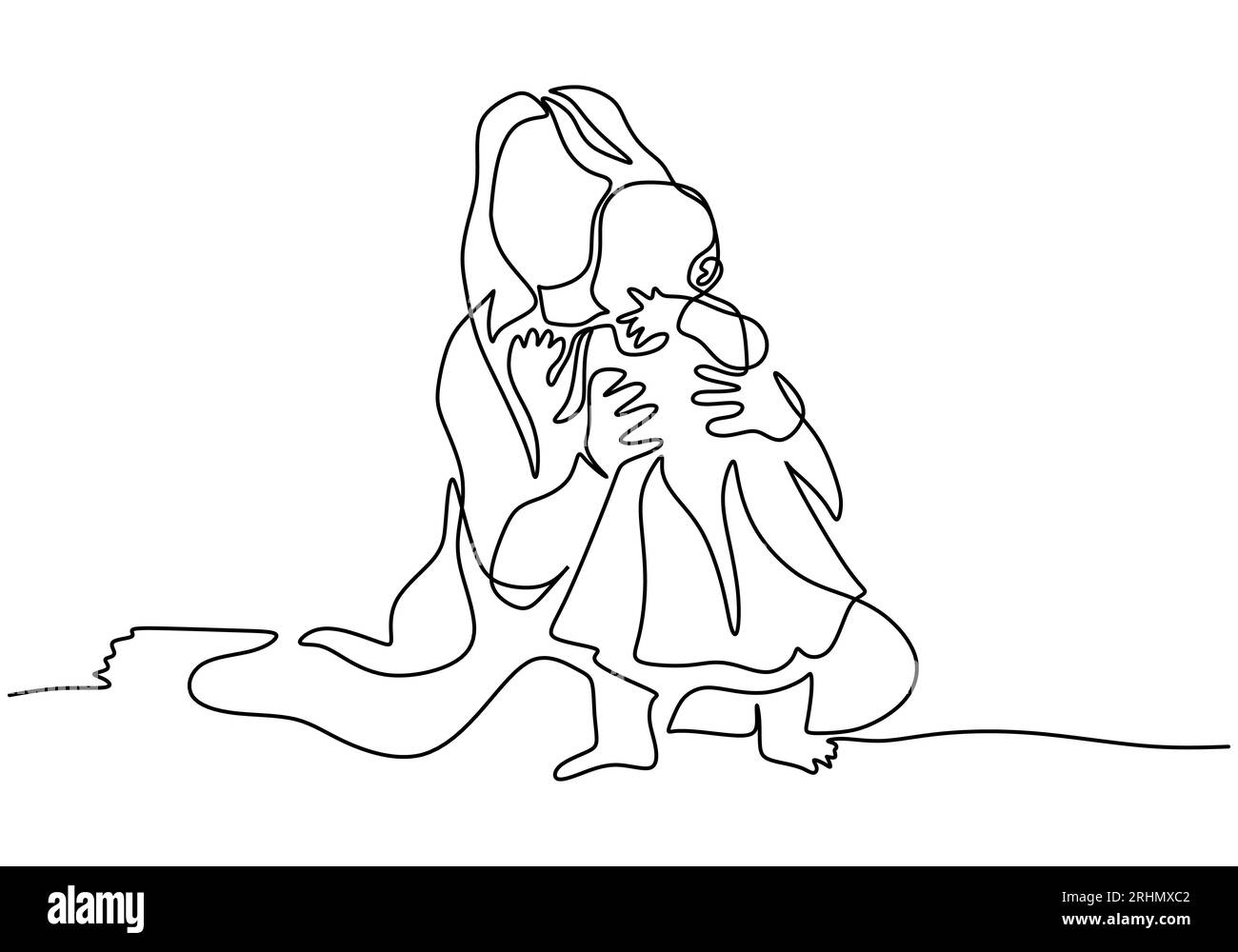 Una singola linea continua di madre che gioca con il suo bambino per un giorno di donna felice, isolata su sfondo bianco. Illustrazione Vettoriale