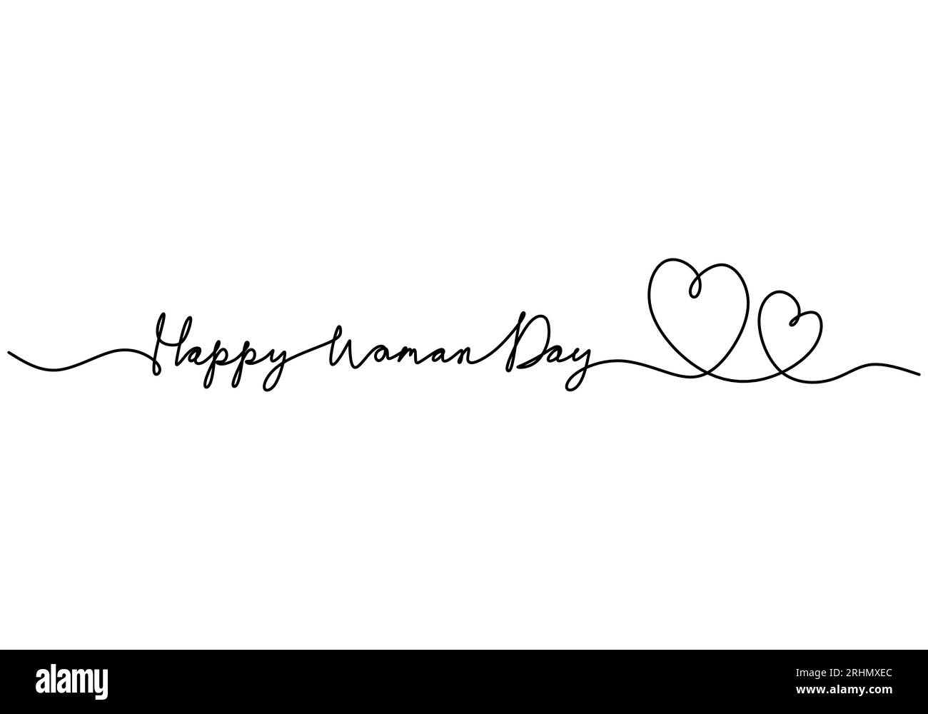 Una singola linea continua di giorno felice con simboli del cuore isolati su sfondo bianco. Illustrazione Vettoriale