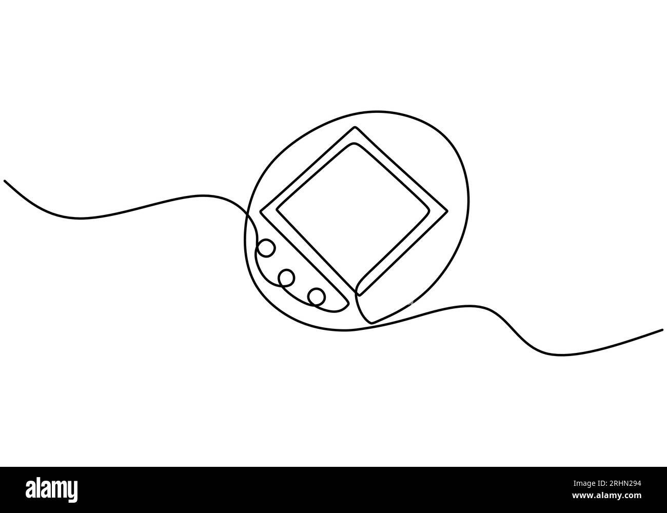 Una singola linea continua di tamagochi vintage per console di gioco isolati su sfondo bianco. Illustrazione Vettoriale
