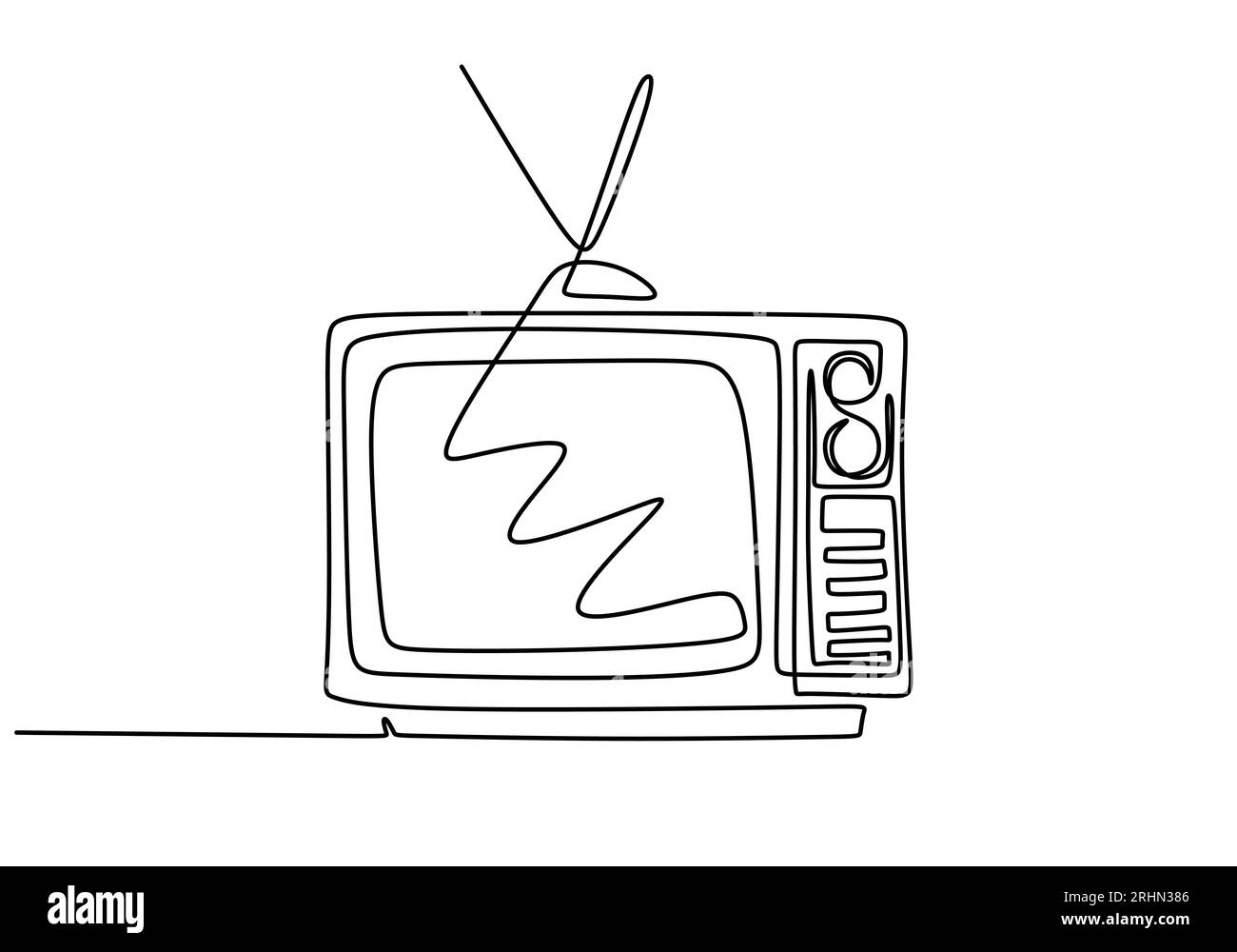 Una singola linea continua di televisione vintage isolata su sfondo bianco. Illustrazione Vettoriale